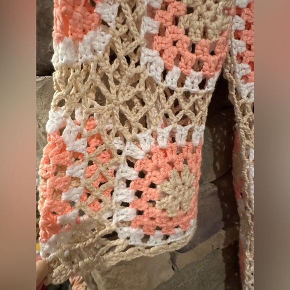 NWT Pink Lily Crochet Long Pink & Cream Cardigan! SZ- Medium 💕 - Picture 7 of 11